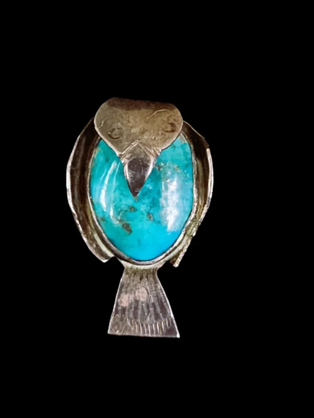 VTG 1954 NA Sterling Silver Turquoise Thunderbird Pin Signed Jane Mid-Century